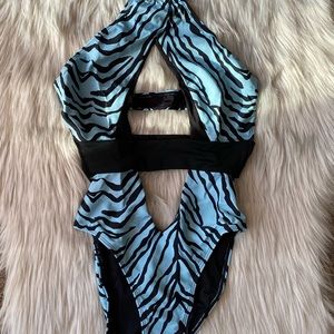 blue animal print swim suit